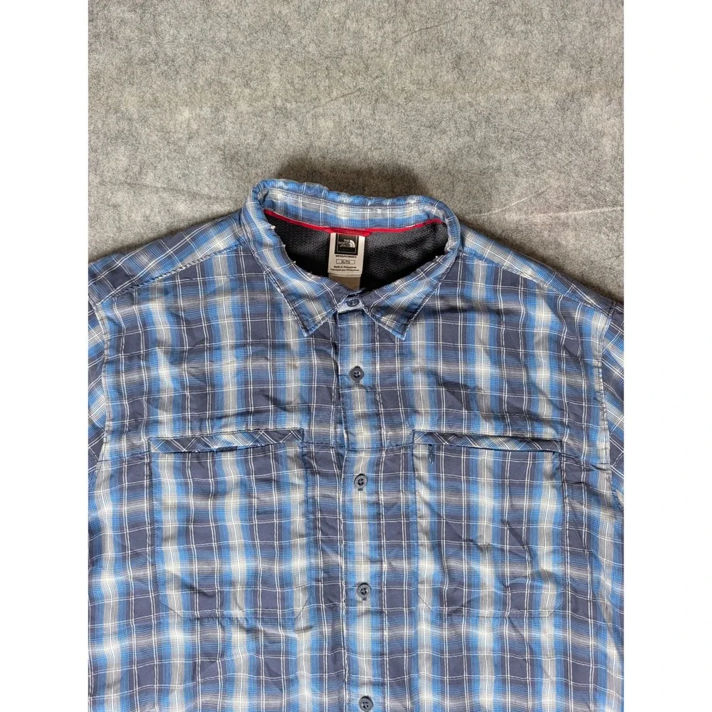 The North Face Mens Blue Plaid Long Sleeve Hiking Button Up Shirt XL